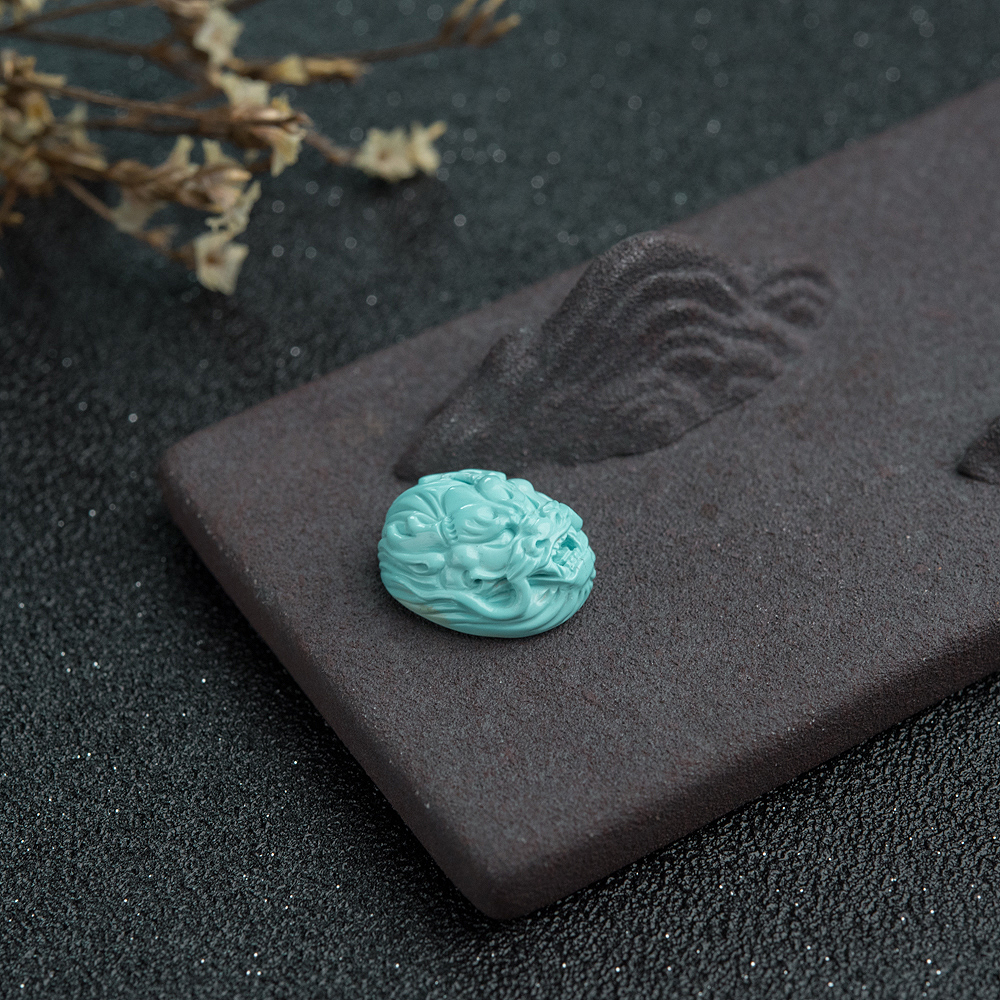 湖北绿松石龙头戒面-红掌柜