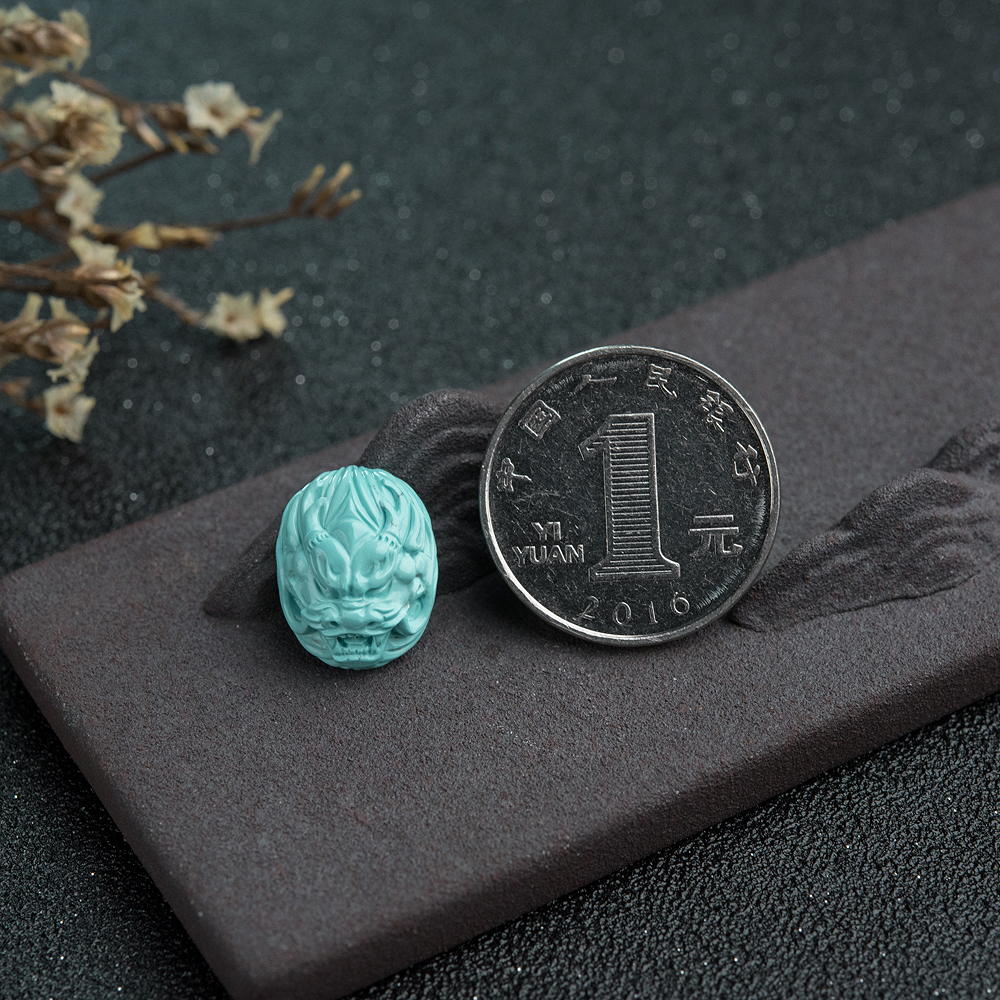 湖北天然绿松石龙头戒面-红掌柜