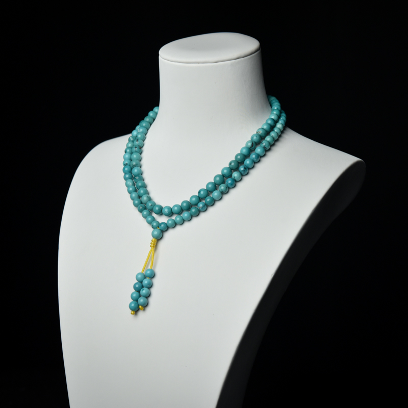 天然高瓷铁线蔚蓝绿松石珠链-红掌柜