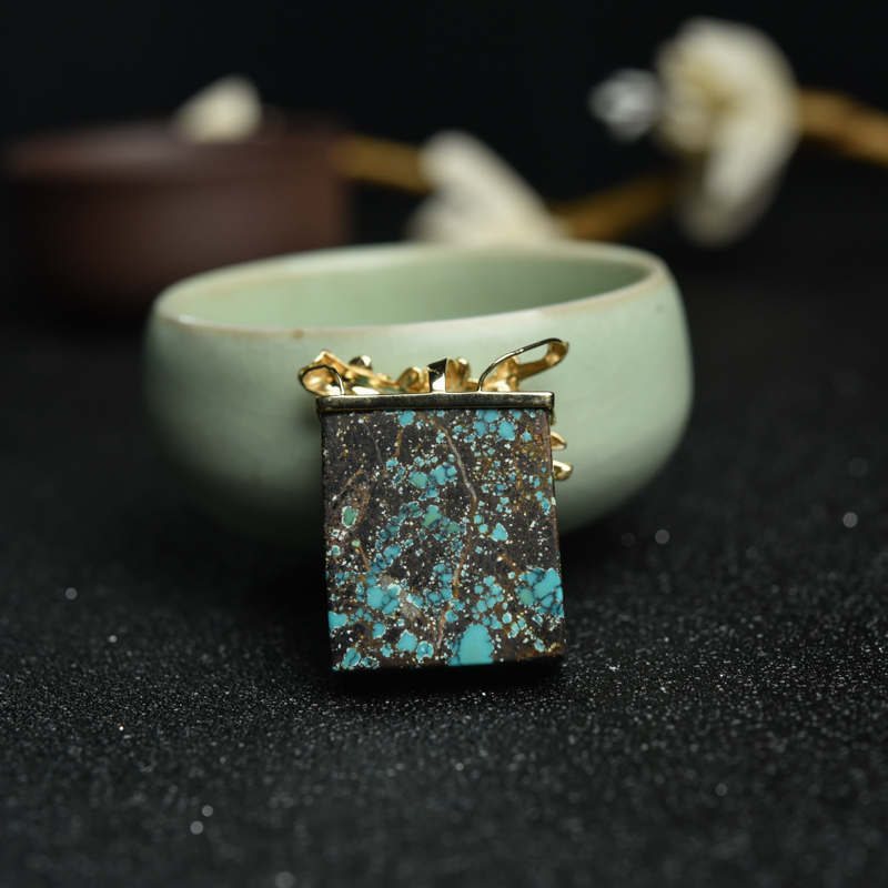 湖北天然蓝绿绿松石吊坠-红掌柜