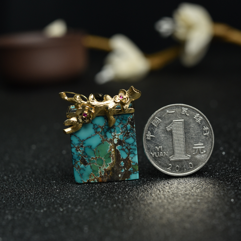 蓝绿绿松石吊坠-红掌柜