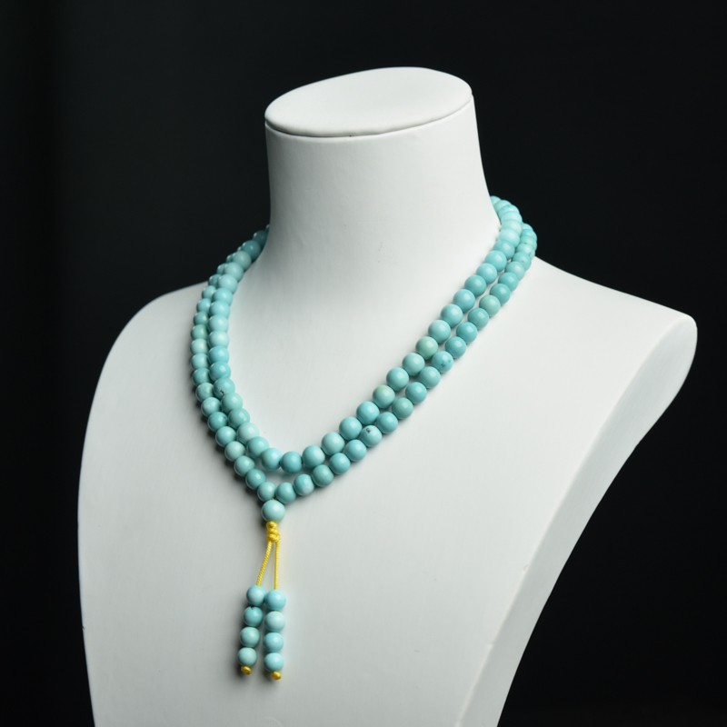 湖北中高瓷铁线蓝绿松石108佛珠-红掌柜