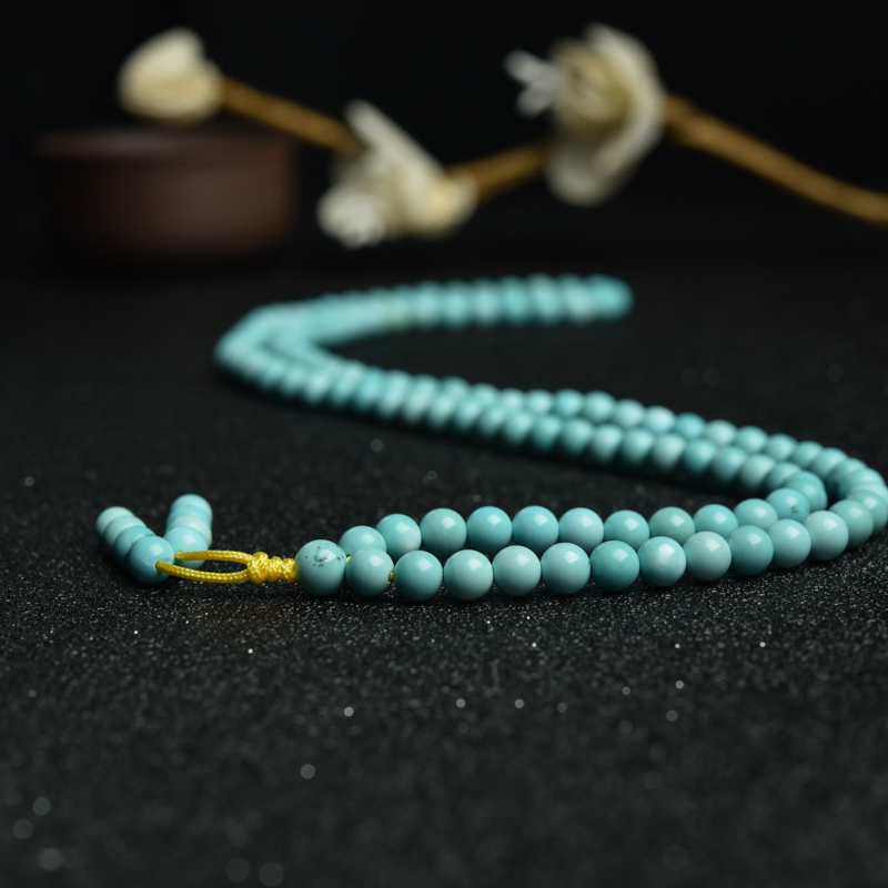 6.5mm中高瓷铁线蓝绿松石佛珠-红掌柜