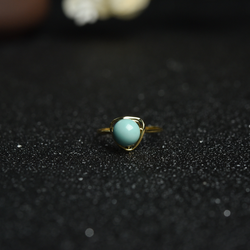 18K金镶中高瓷蓝绿绿松石戒指-红掌柜