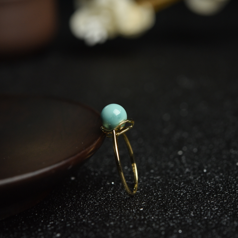 金镶中高瓷蓝绿绿松石戒指-红掌柜