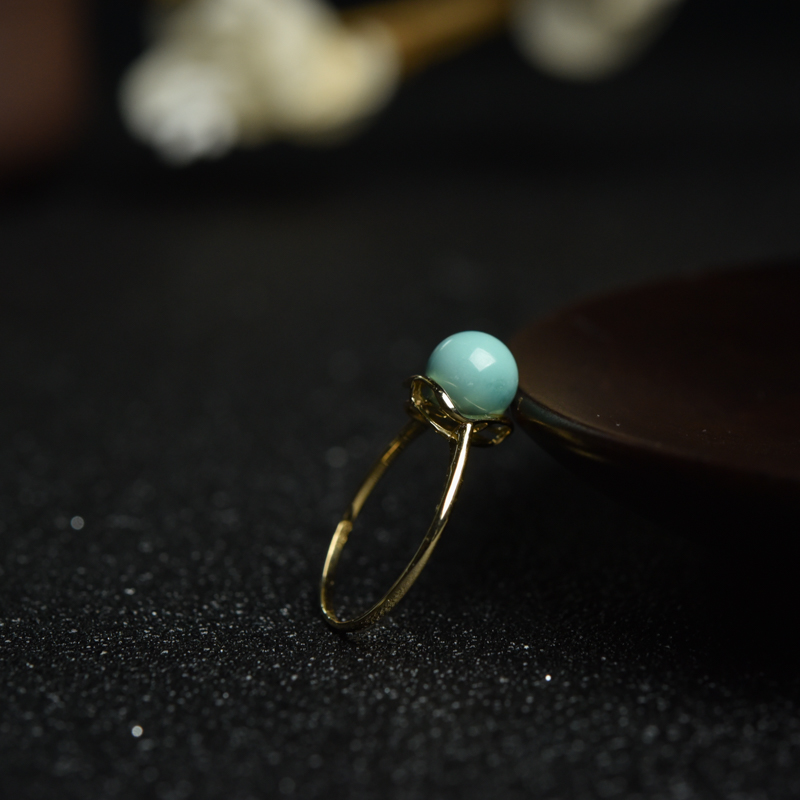 18K中高瓷蓝绿绿松石戒指-红掌柜