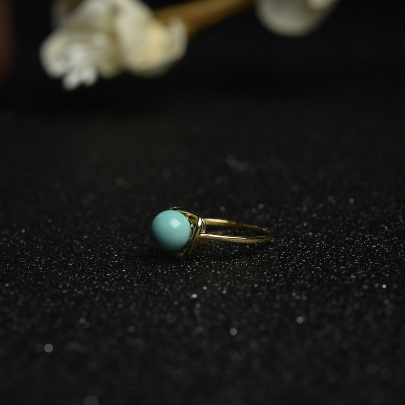 18K湖北蓝绿绿松石戒指-红掌柜