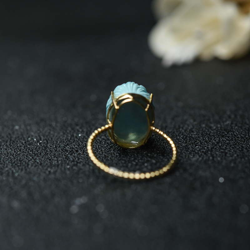 18K金镶高瓷浅蓝绿松石戒指-红掌柜