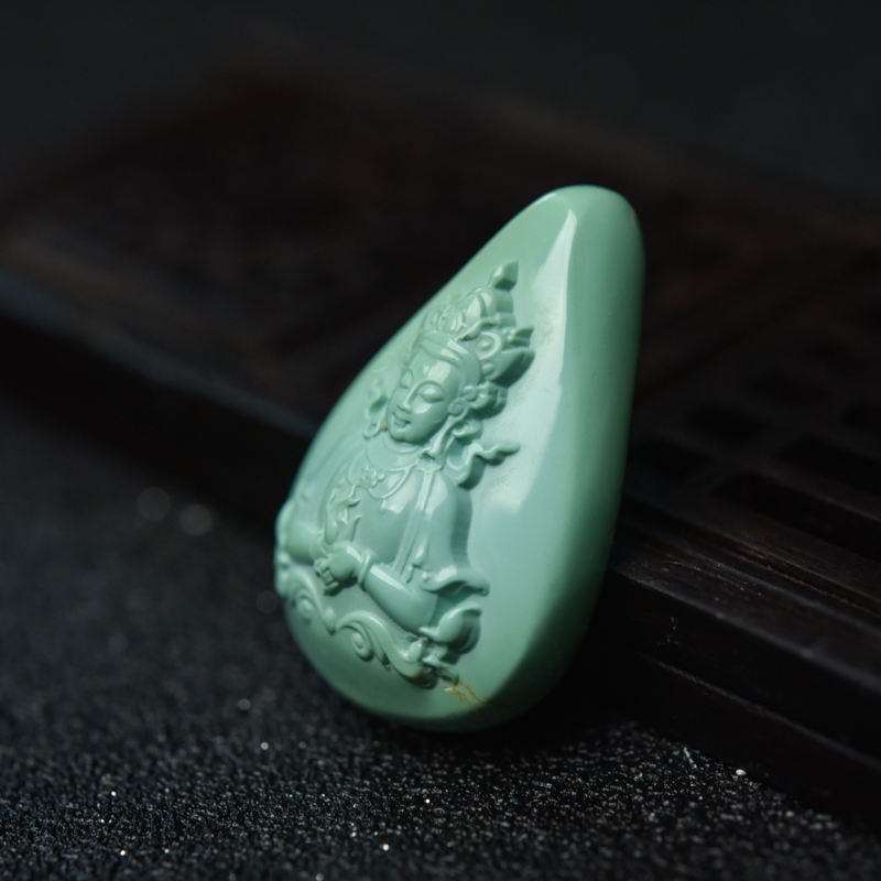 天然绿松石绿度母吊坠-红掌柜