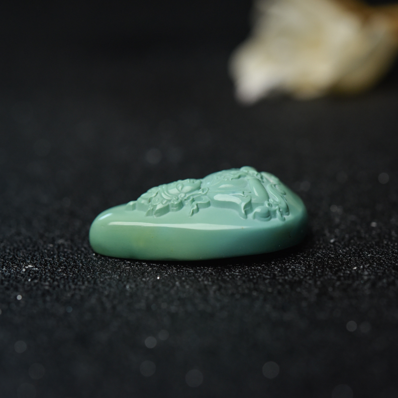 天然蓝绿绿松石绿度母吊坠-红掌柜