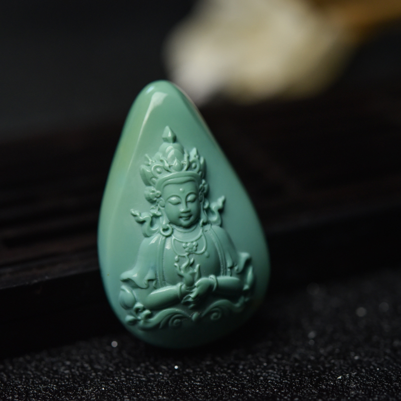 铁线蓝绿绿松石绿度母吊坠-红掌柜