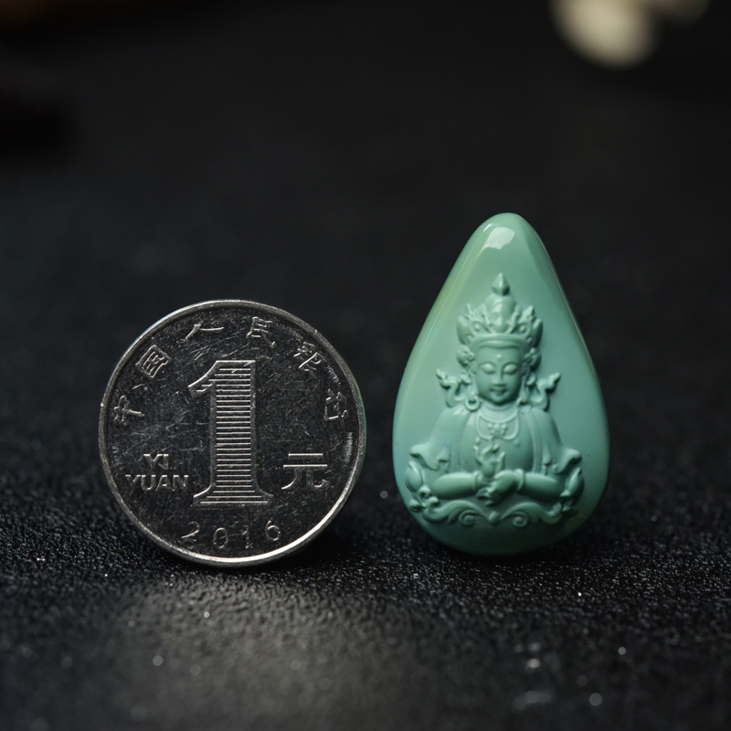 高瓷铁线蓝绿绿松石绿度母吊坠-红掌柜