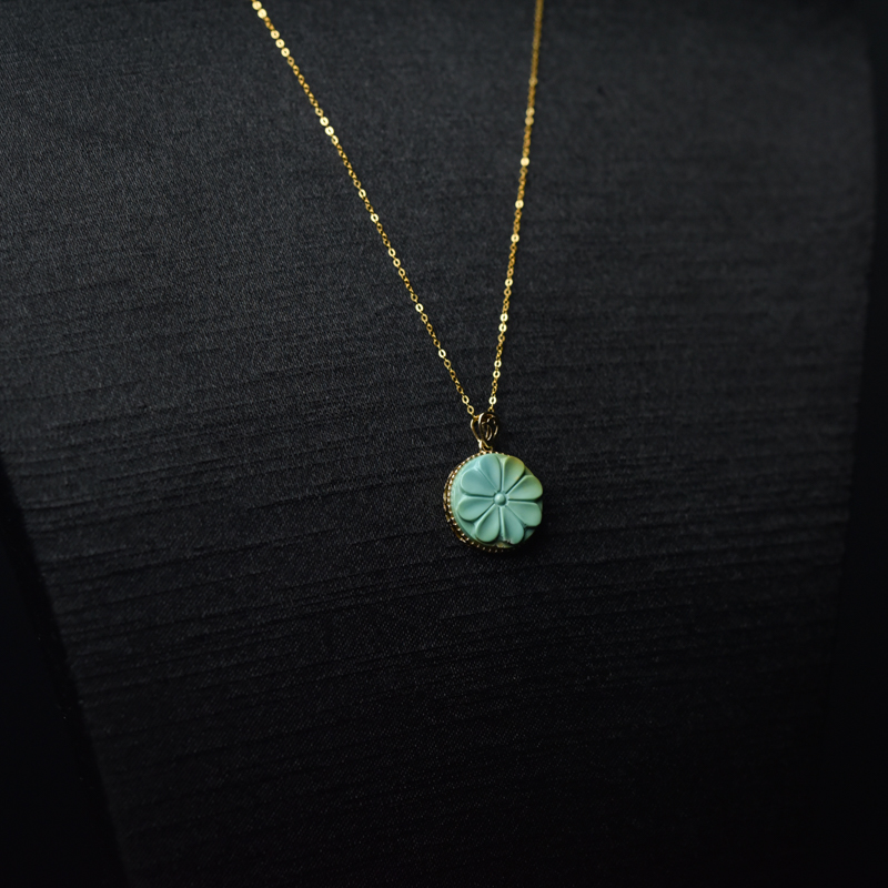 湖北蓝绿绿松石花项链-红掌柜