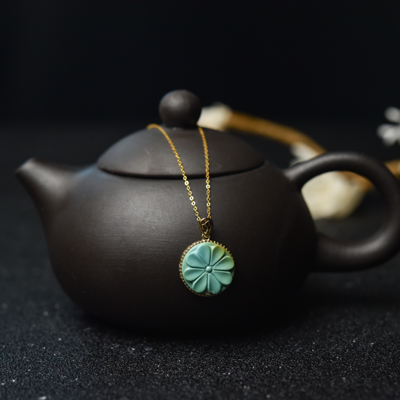 天然高瓷铁线蓝绿绿松石花项链-红掌柜