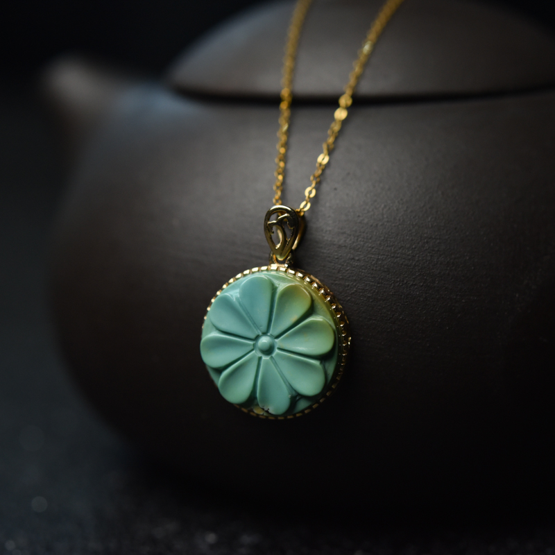 高瓷铁线蓝绿绿松石花项链-红掌柜