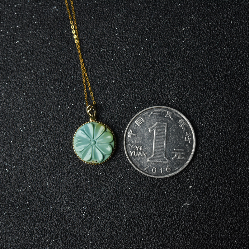 18K金镶高瓷铁线蓝绿绿松石花项链-红掌柜