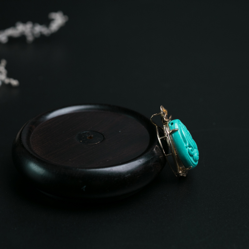 18K高瓷蓝绿绿松石仿古龙吊坠-红掌柜