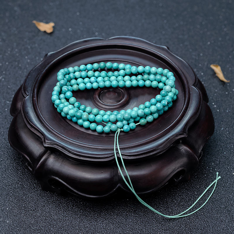 4mm湖北蓝绿松石珠链-红掌柜