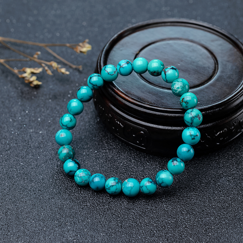 7.4mm高瓷铁线蔚蓝绿松石单圈手串-红掌柜