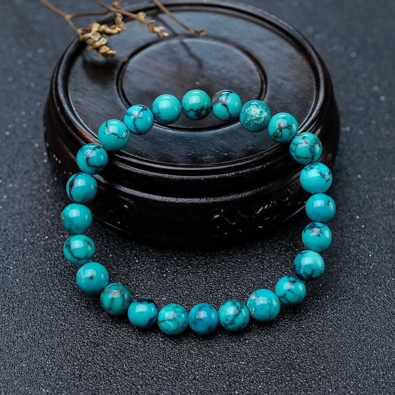 铁线蔚蓝绿松石单圈手串-红掌柜