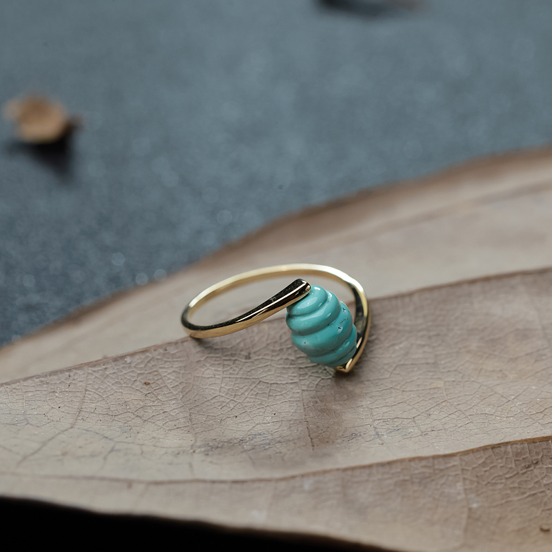 18K金镶高瓷铁线蓝绿绿松石戒指-红掌柜