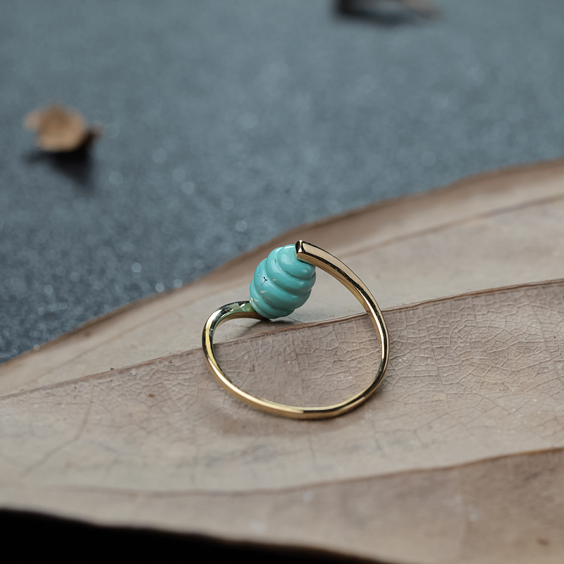 18K金镶天然蓝绿绿松石戒指-红掌柜