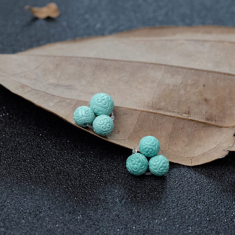 湖北天然中高瓷蓝绿绿松石回纹珠（两套）-红掌柜