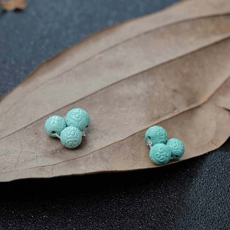 天然中高瓷蓝绿绿松石回纹珠（两套）-红掌柜