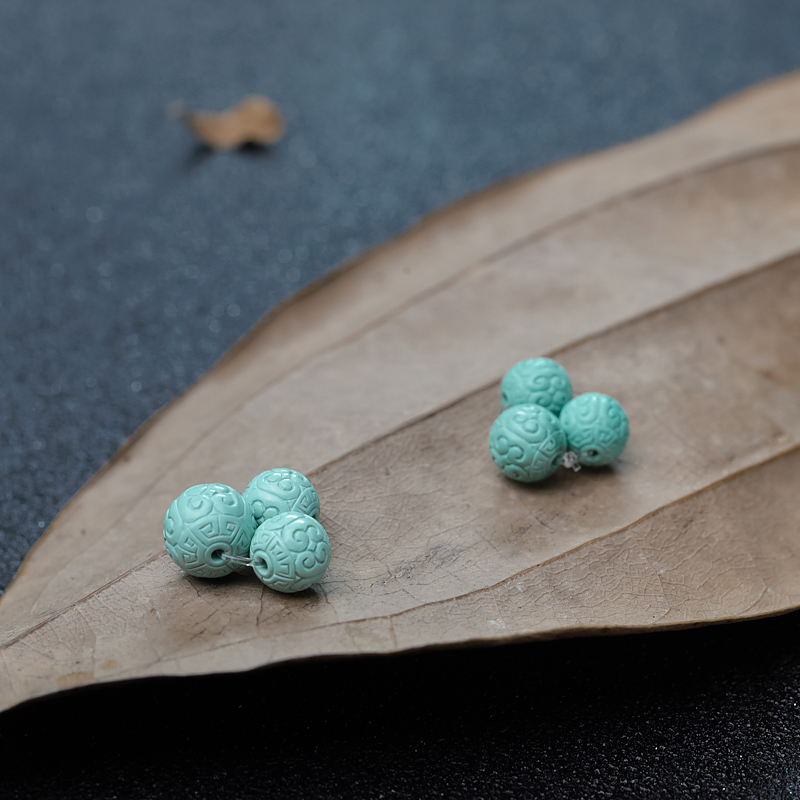 湖北中高瓷蓝绿绿松石回纹珠（两套）-红掌柜