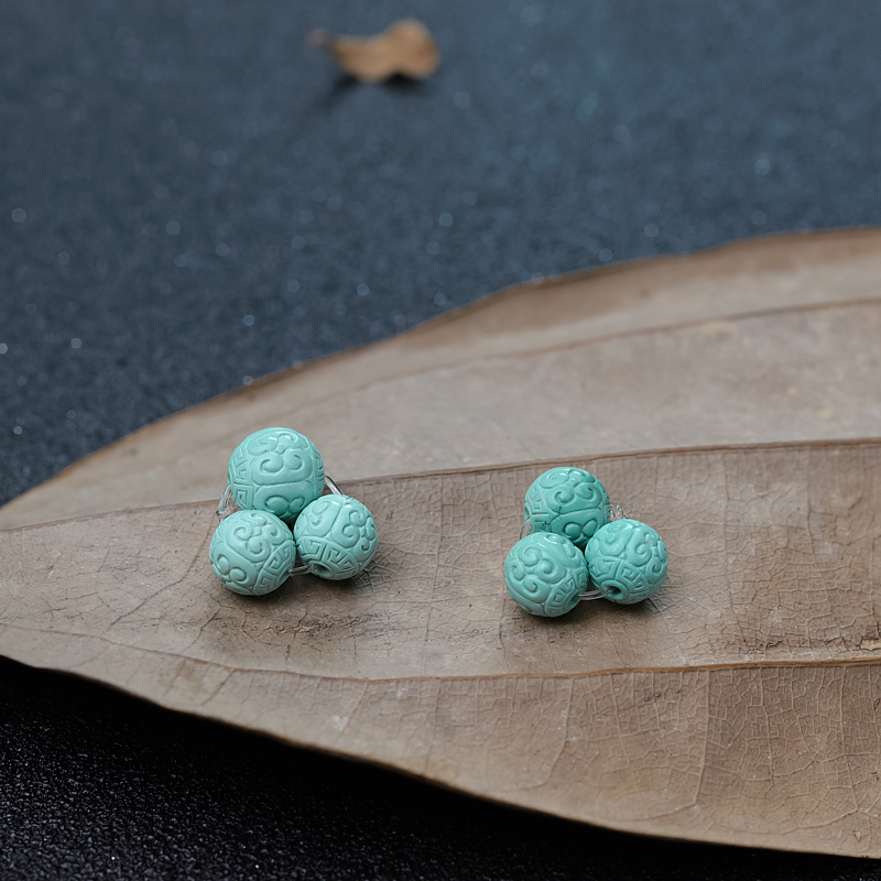 湖北天然蓝绿绿松石回纹珠（两套）-红掌柜