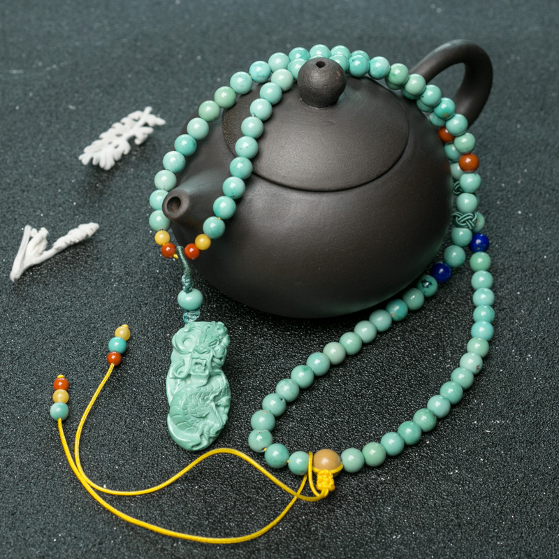 高瓷铁线蓝绿绿松石龙项链-红掌柜