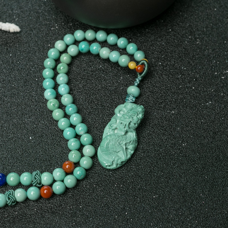 天然蓝绿绿松石龙项链-红掌柜