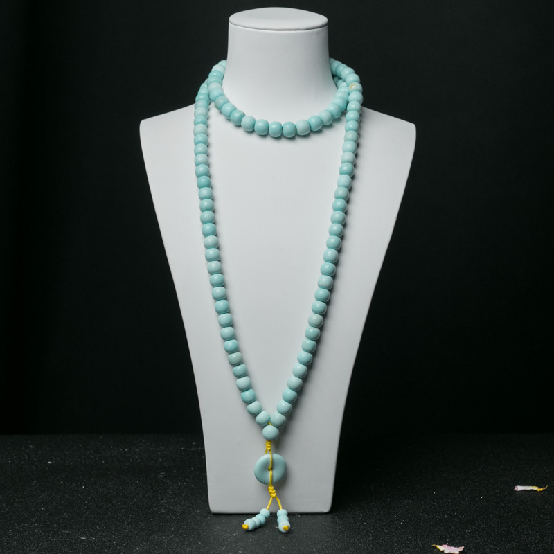 天然中高瓷浅蓝绿松石苹果珠108佛珠-红掌柜