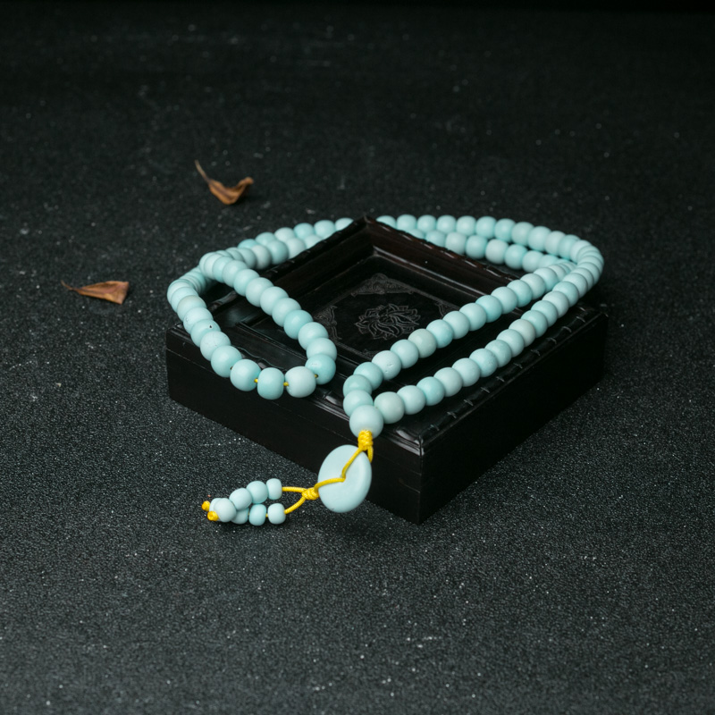 天然浅蓝绿松石苹果珠108佛珠-红掌柜