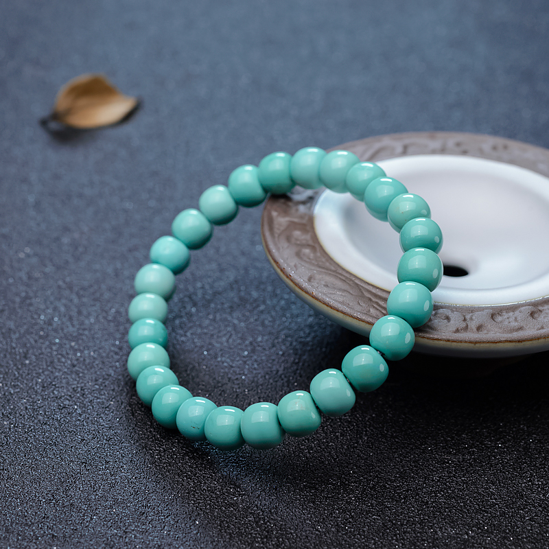 高瓷蓝绿松石苹果珠单圈手串-红掌柜