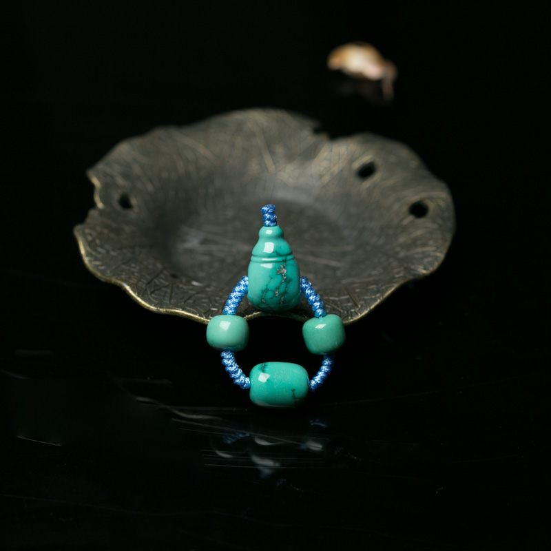 湖北天然铁线蓝绿松石套装-红掌柜