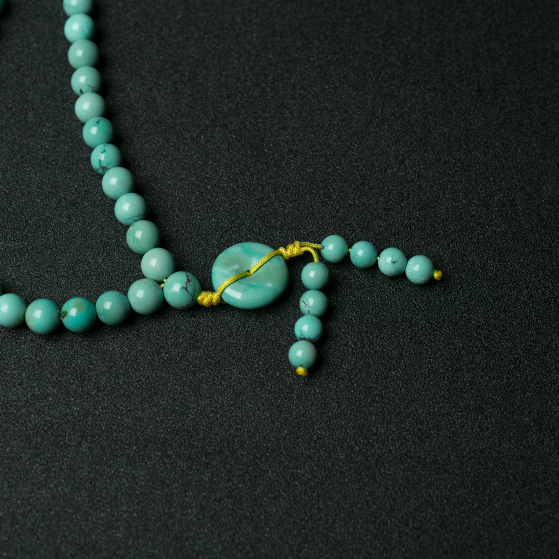 湖北天然中高瓷铁线蓝绿松石佛珠-红掌柜