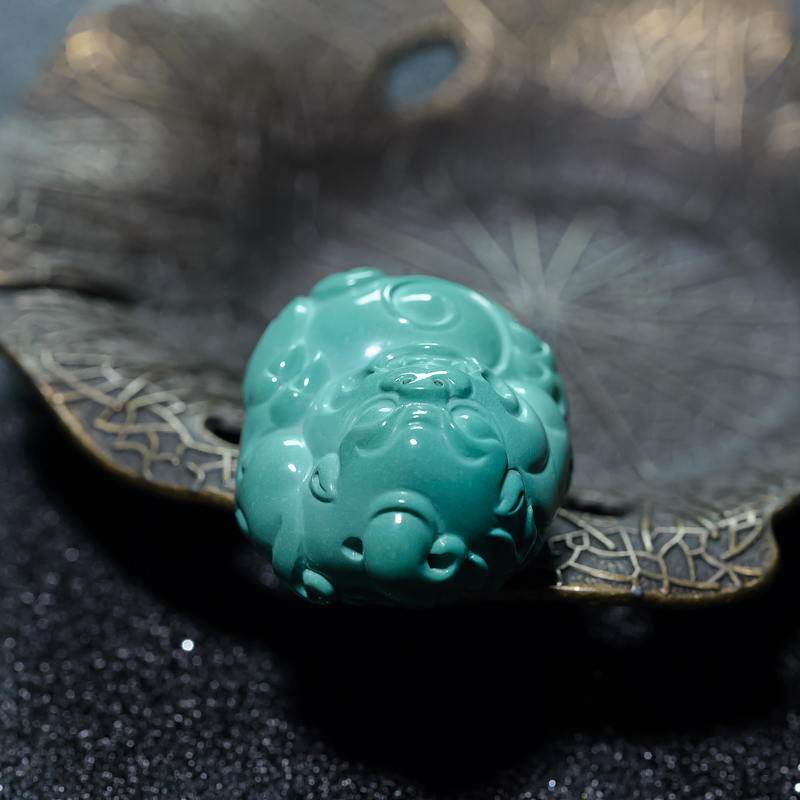 高瓷蓝绿绿松石仿古兽吊坠-红掌柜