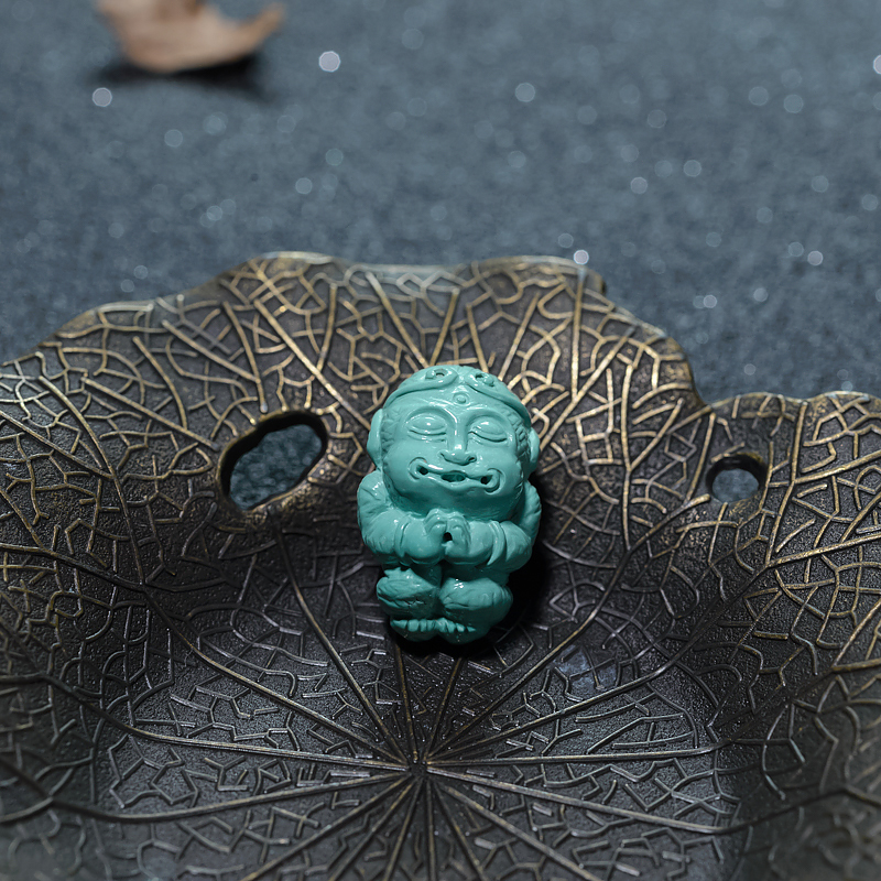 湖北天然中高瓷蓝绿绿松石孙悟空吊坠-红掌柜