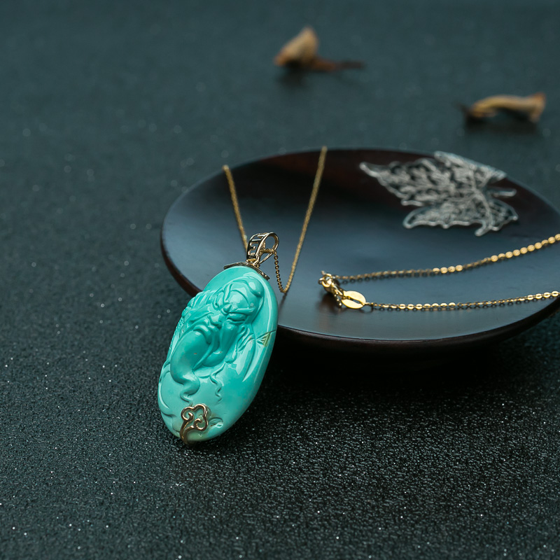 高瓷蓝绿绿松石关公项链-红掌柜