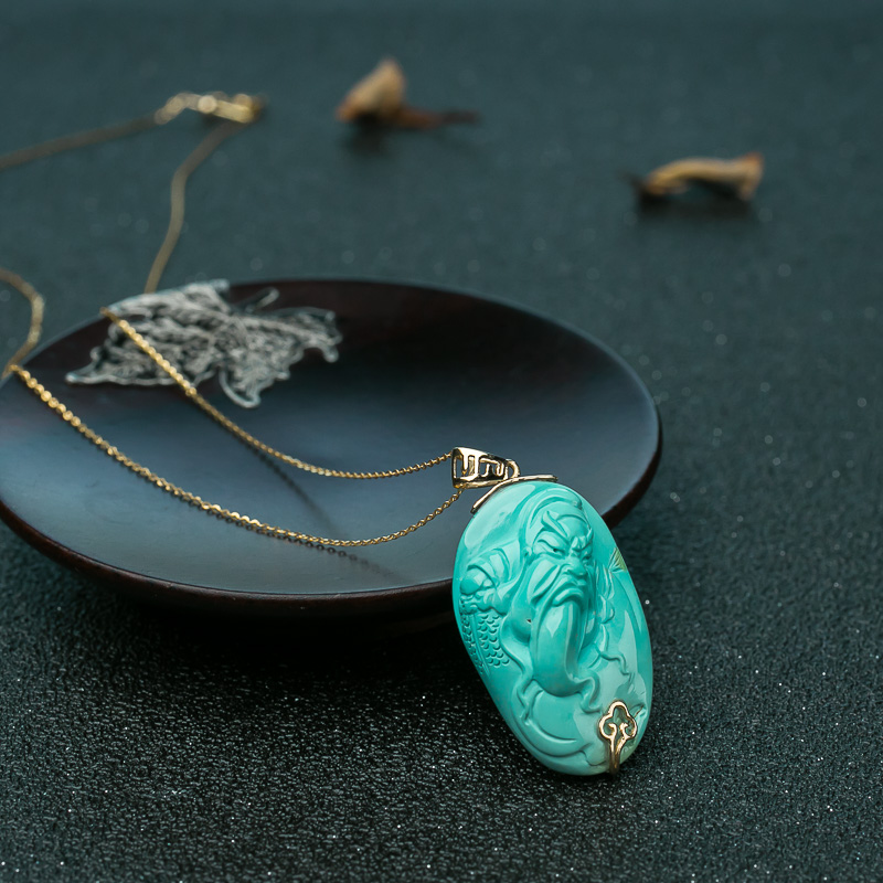 蓝绿绿松石关公项链-红掌柜