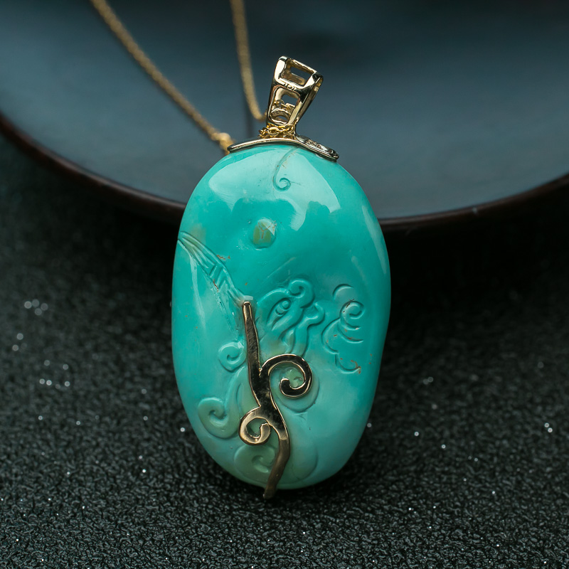 天然绿松石关公项链-红掌柜