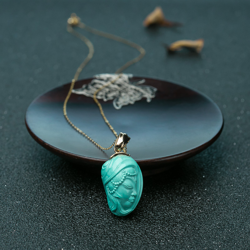 18K高瓷蓝绿绿松石少女项链-红掌柜