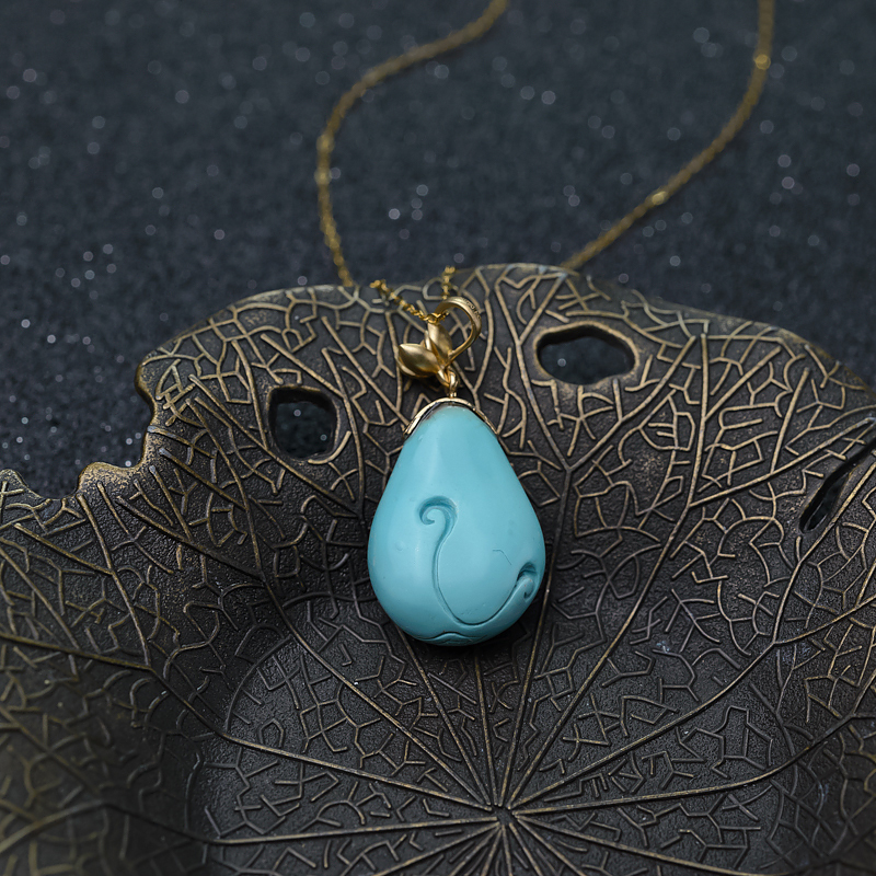 中高瓷绿松石观音项链-红掌柜