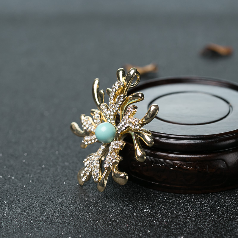 铜镀金镶中瓷浅蓝绿松石雪花吊坠/胸针两用款-红掌柜