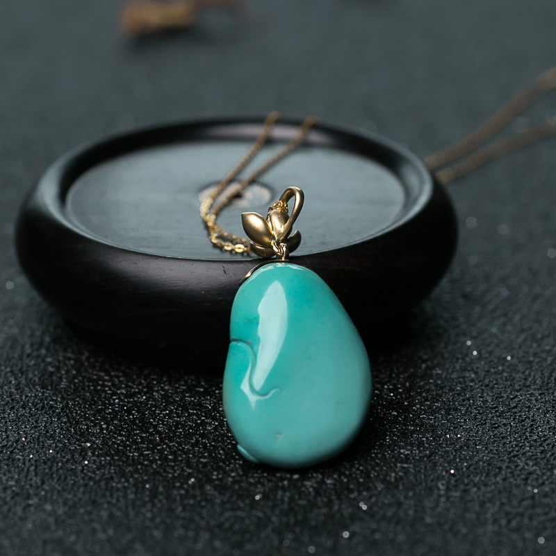 蓝绿绿松石弥勒佛项链-红掌柜