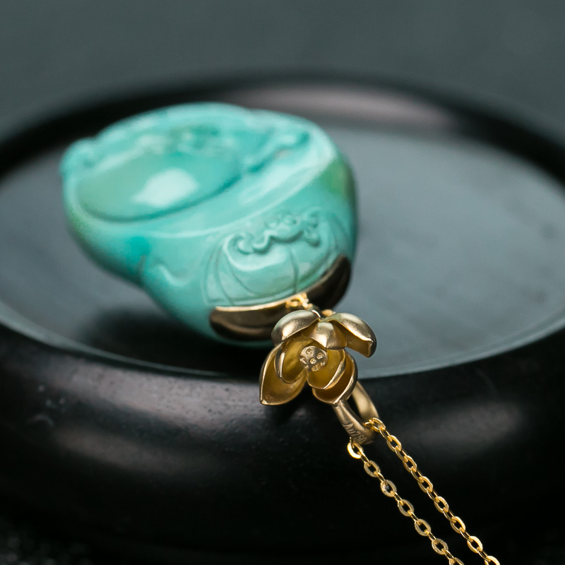 蓝绿绿松石弥勒佛项链-红掌柜
