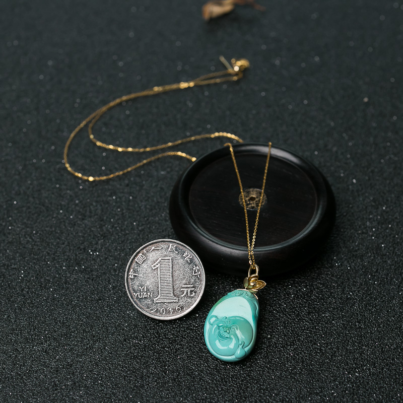 天然蓝绿绿松石弥勒佛项链-红掌柜