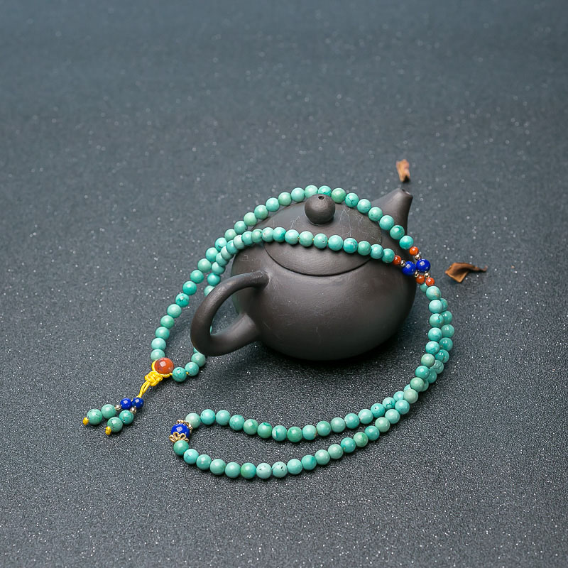 天然绿松石108佛珠-红掌柜