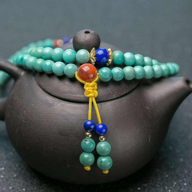 中高瓷铁线蓝绿松石佛珠-红掌柜